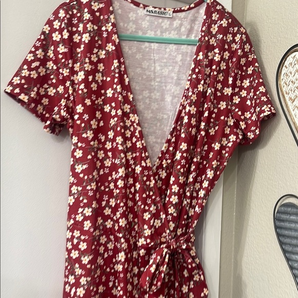 Floral Red Wrap Dress - Picture 7 of 14